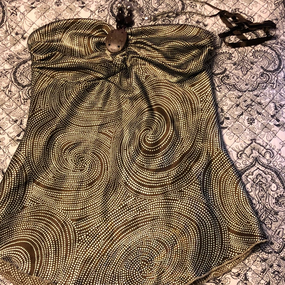 Beautiful silky green and tan halter